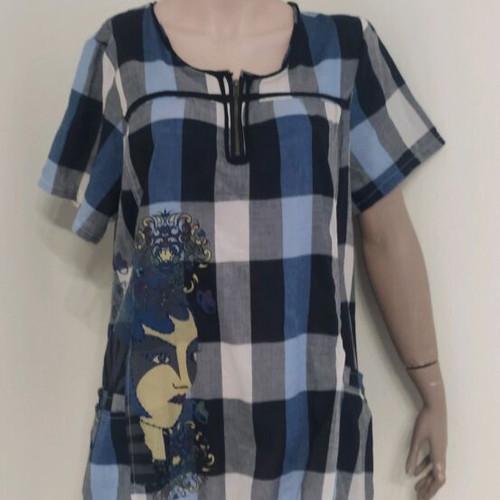 Women's checked shirt with embroidery and short sleeves, new