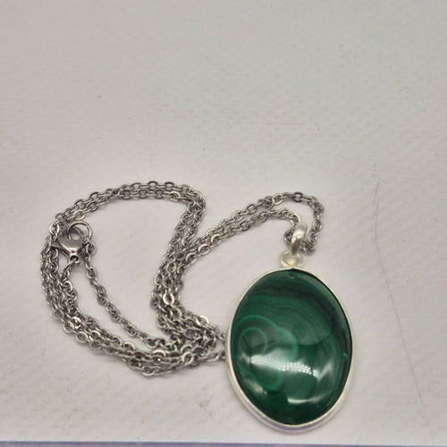 Malachite Crystal Oval Shaped Silver 925 Necklace new