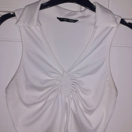 Shein crop top like new, white with collar and drawstring