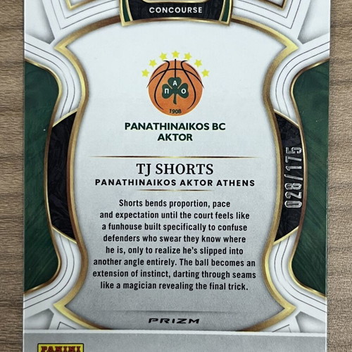 2025-26 Panini Select Euroleague Basketball Tj Shorts card like new