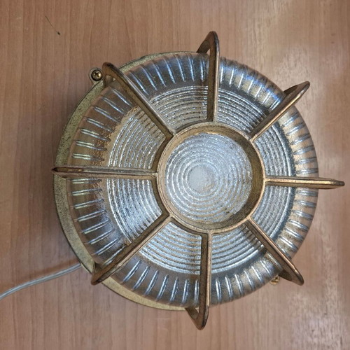 Bronze nautical wall light with glass, vintage, outdoor, Ø20 cm