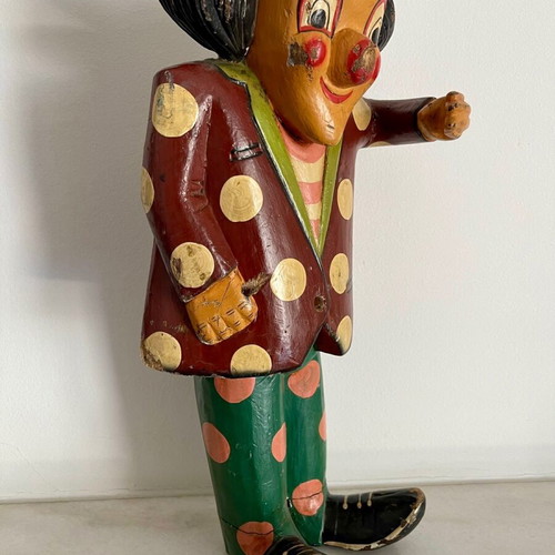 Vintage wooden clown handmade used from 1960s
