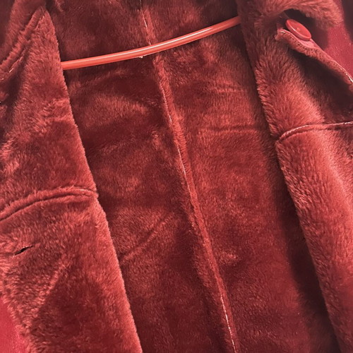 Red Suede Shearling Coat with Faux Fur, Medium