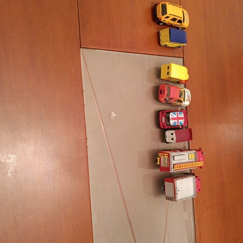 Toy vehicles used, fire trucks, cars, van