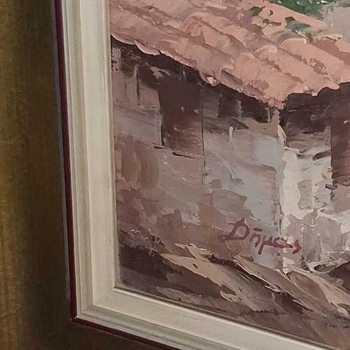 Oil Painting Dimas Traditional Greek Village framed, like new