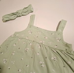 Mangoon romper dress/shorts 6-9 months new, sage green with headband