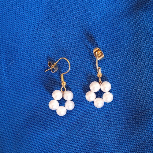 Pearl Flower Ioanart Handmade Earrings New, White and Gold