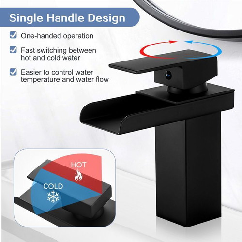 Black matte basin mixer tap new, waterfall flow