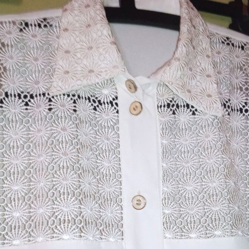 Georgette Milena shirt with guipure lace like new, beige-ecru