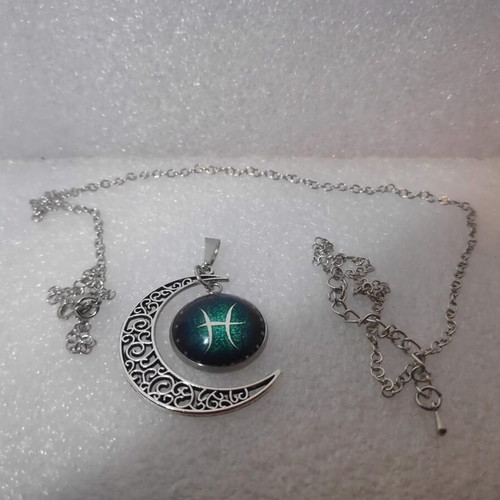 Crescent Moon Pendant with Pisces Zodiac like new