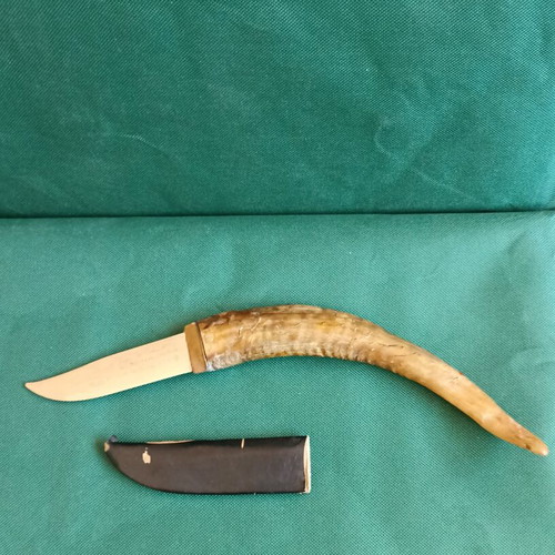 Vintage Cretan Knife Antique with Natural Goat Horn Handle and Mantinada like new