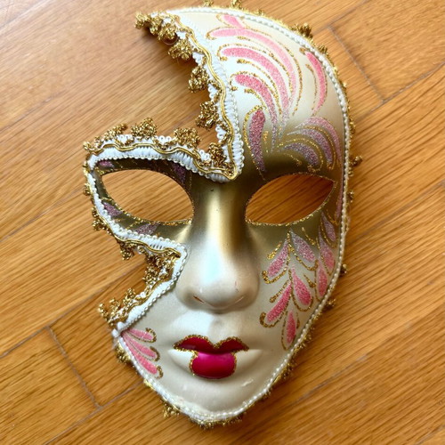 Venetian mask handmade decorative like new, white with gold and pink