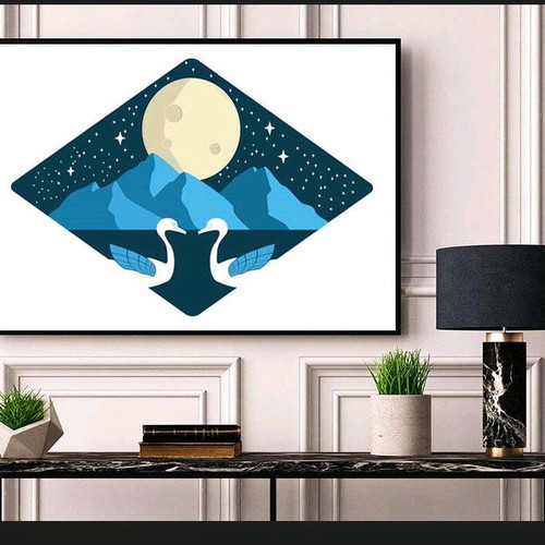 Vector poster Starry Night with Swans new