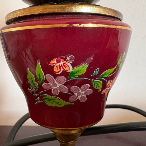 Vintage table lamp used with matte glass shade and porcelain base