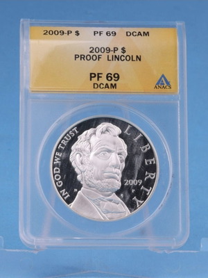 USA One Dollar 2009 P Lincoln silver 900 ANACS PF 68 DCAM new