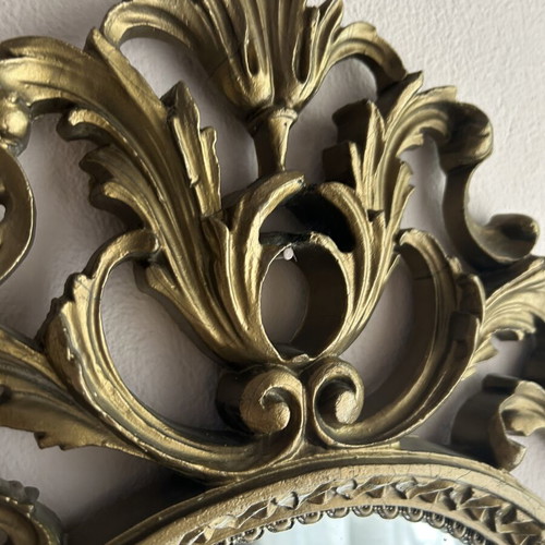 Baroque wall mirror used with gold acanthus leaf frame, polyresin