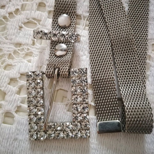 Metal belt with zircon like new, silver color, length 100cm
