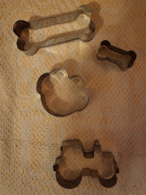Cookie Cutters like new, cloud, tractor, small and large dog bone