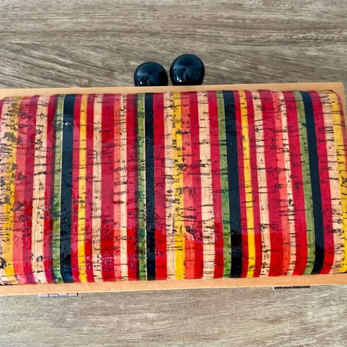 DOCA Statement Box Clutch with Multicolor Stripes and Wooden Frame new