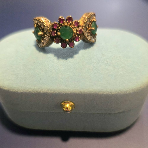 Silver women's ring with semi-precious stones used, size 60