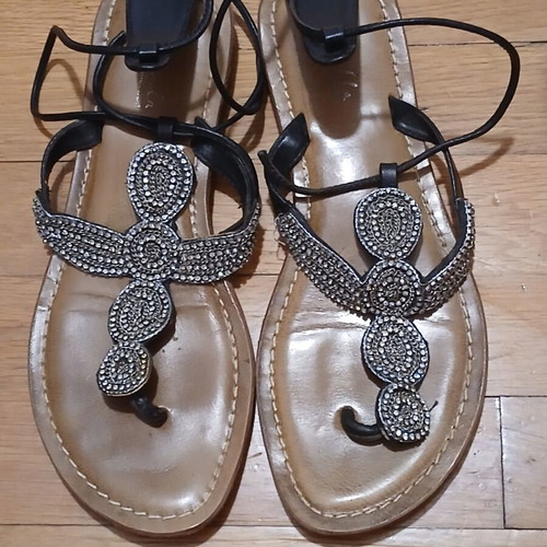 Luella Leather Sandals used with rhinestones and wooden heel size 37
