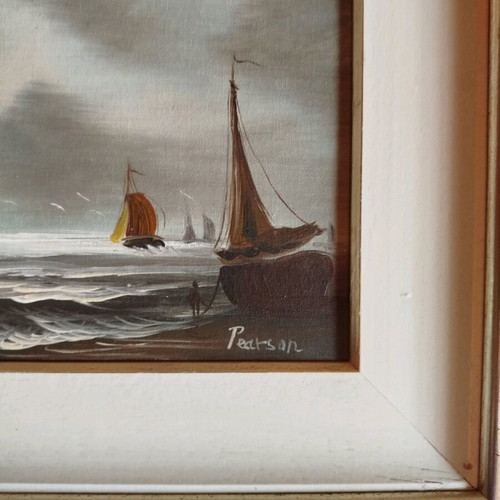 Painting used sea landscape with sailing boats signed Pearson