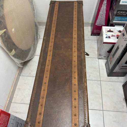 Vintage trunk used, leather and wood