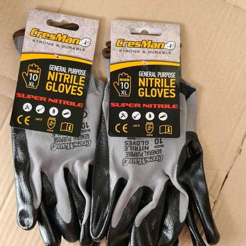 Cresman work gloves gray nitrile/polyester, new, two pairs No XL
