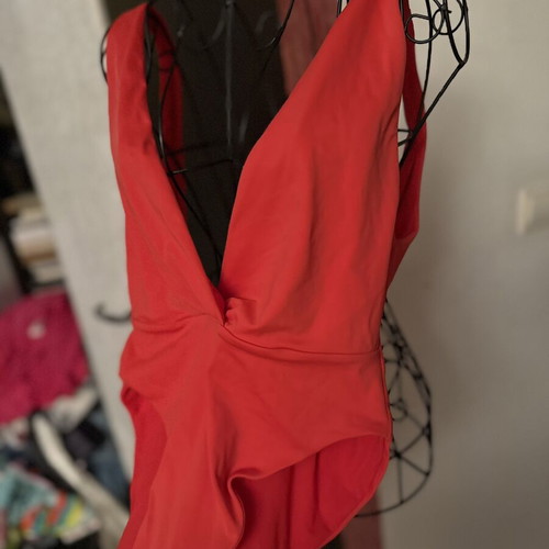 Zara red one-piece swimsuit with statement V-neck, like new