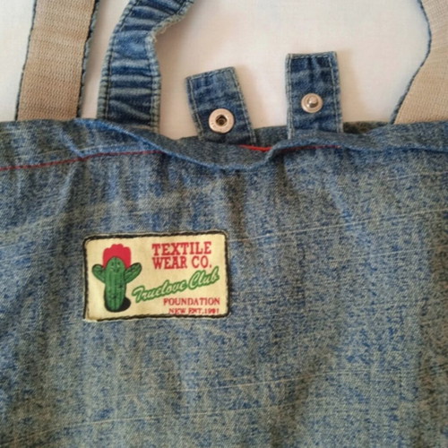 Handmade denim shoulder tote bag used, blue, cotton