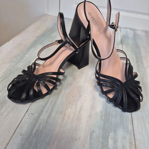 Diamantique Black Semi-Open Sandals Size 40 New, 8 cm Heel