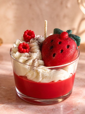 Handmade soy candle with strawberry scent