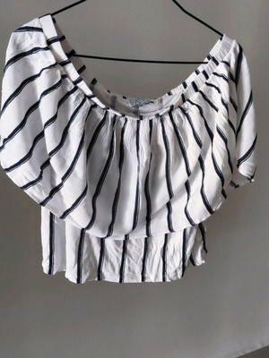 Off shoulder crop top white with black vertical stripes, size M Zara
