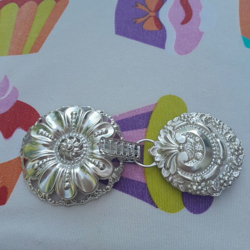 1900 French silver plated handmade cape clasp, women's accessory