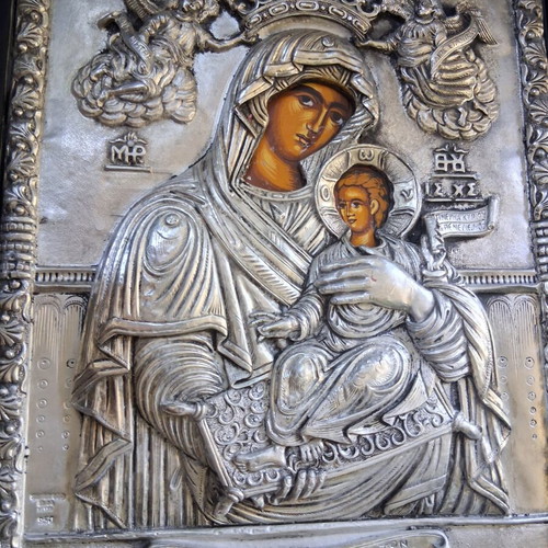 Silver Icon of Panagia Glykofilousa 950° Handmade, Like New