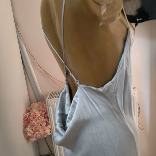 Satin maxi dress silver backless XL like new