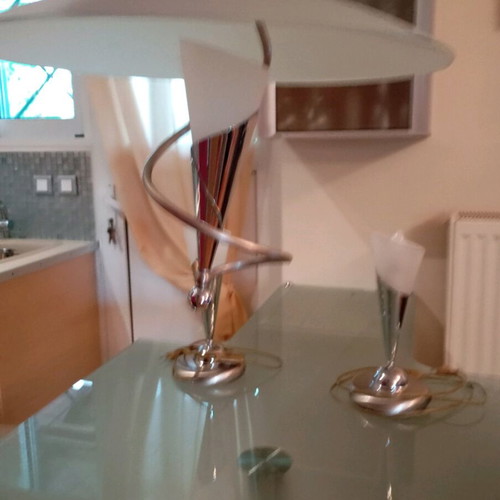 Set of ceiling lamp and 2 silver table lamps like new