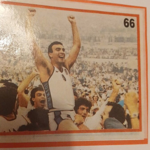 Rare collectible sticker used, Nikos Galis Eurobasket 87 carousel album