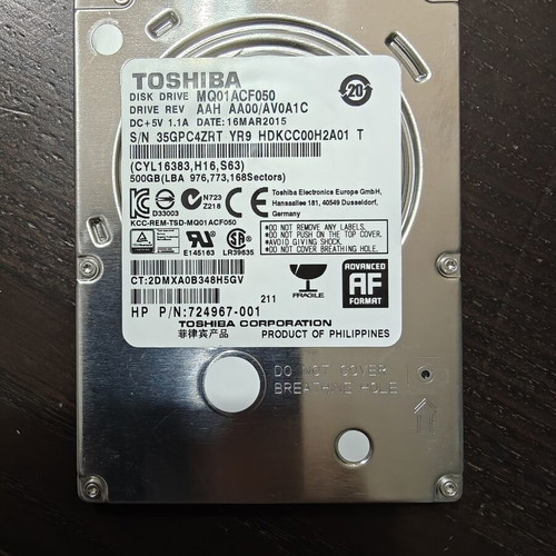 Toshiba MQ01ACF050 500GB 2.5" SATA hard drive used
