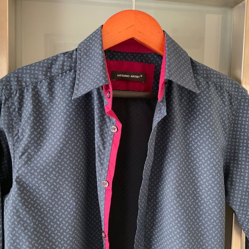 Vittorio Artist men's shirt new, black with multicolor patterns