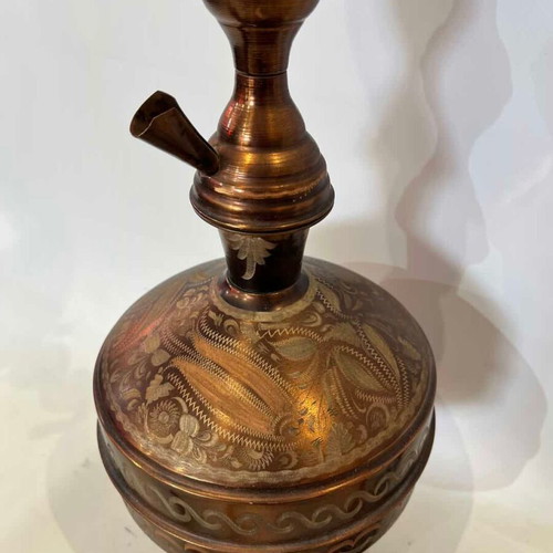 Vintage traditional brass hookah with embossed oriental motifs 51x16