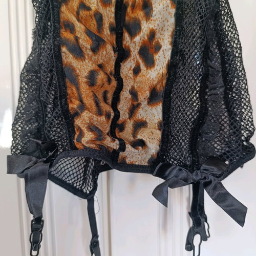 Sexy bodysuit lingerie with garter like new, one size, black and beige