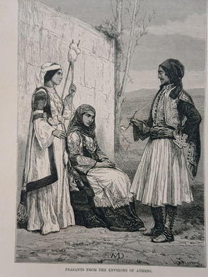 Engraving used depicting daily life of Greeks in 1880