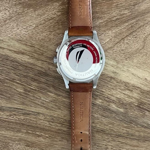 Nautica Chronograph men's watch with blue dial and brown leather strap like new