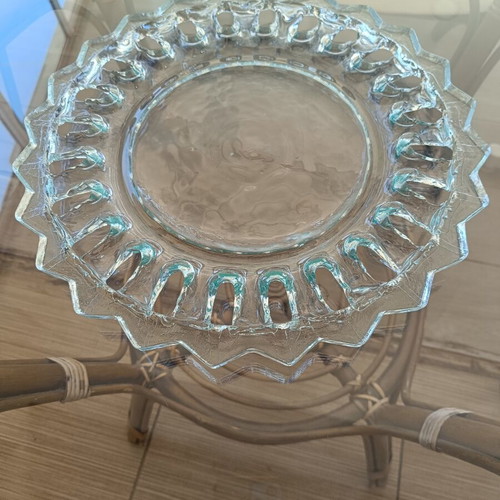 Vintage pressed glass serving platter with sunray design