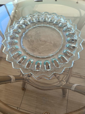 Vintage pressed glass serving platter with sunray design