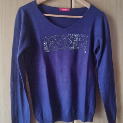 Guess women's blouse used, blue with LOVE strass