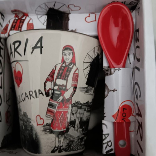 Set of mugs and spoons from Bulgaria new