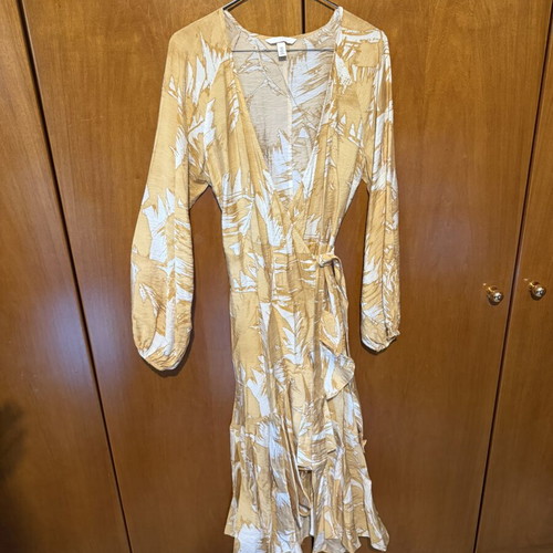 H&M wrap dress used, white and yellow, size S