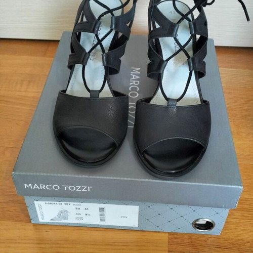 Marco Tozzi women's leather sandals size 41 black with thick 9cm heel unused